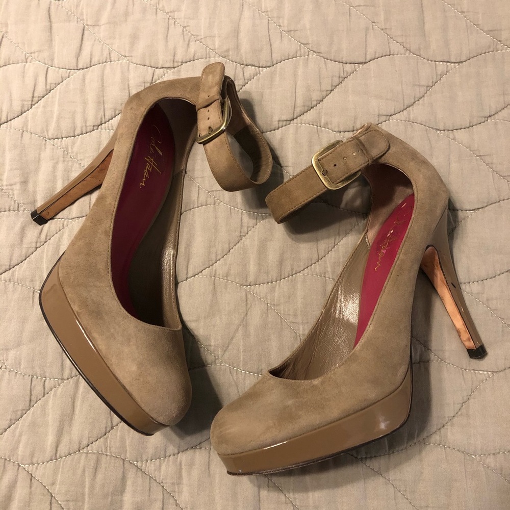 Cole Haan Dark Taupe Suede Platform Heels 7.5